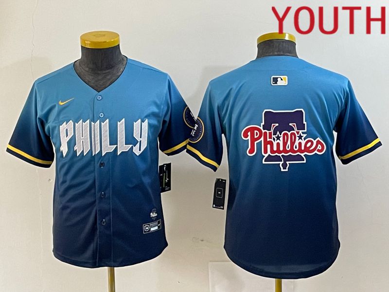 Youth Philadelphia Phillies Blank Blue City Edition Nike 2024 MLB Jersey style 3